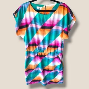 London Times Teal Pink Orange Black Dress With Pockets